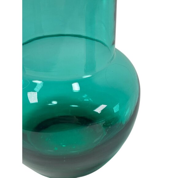 RARE Teal Glass Hand Blown Vintage Tumble Up Guest Pitcher and Cup Matching Set - Picture 8 of 15